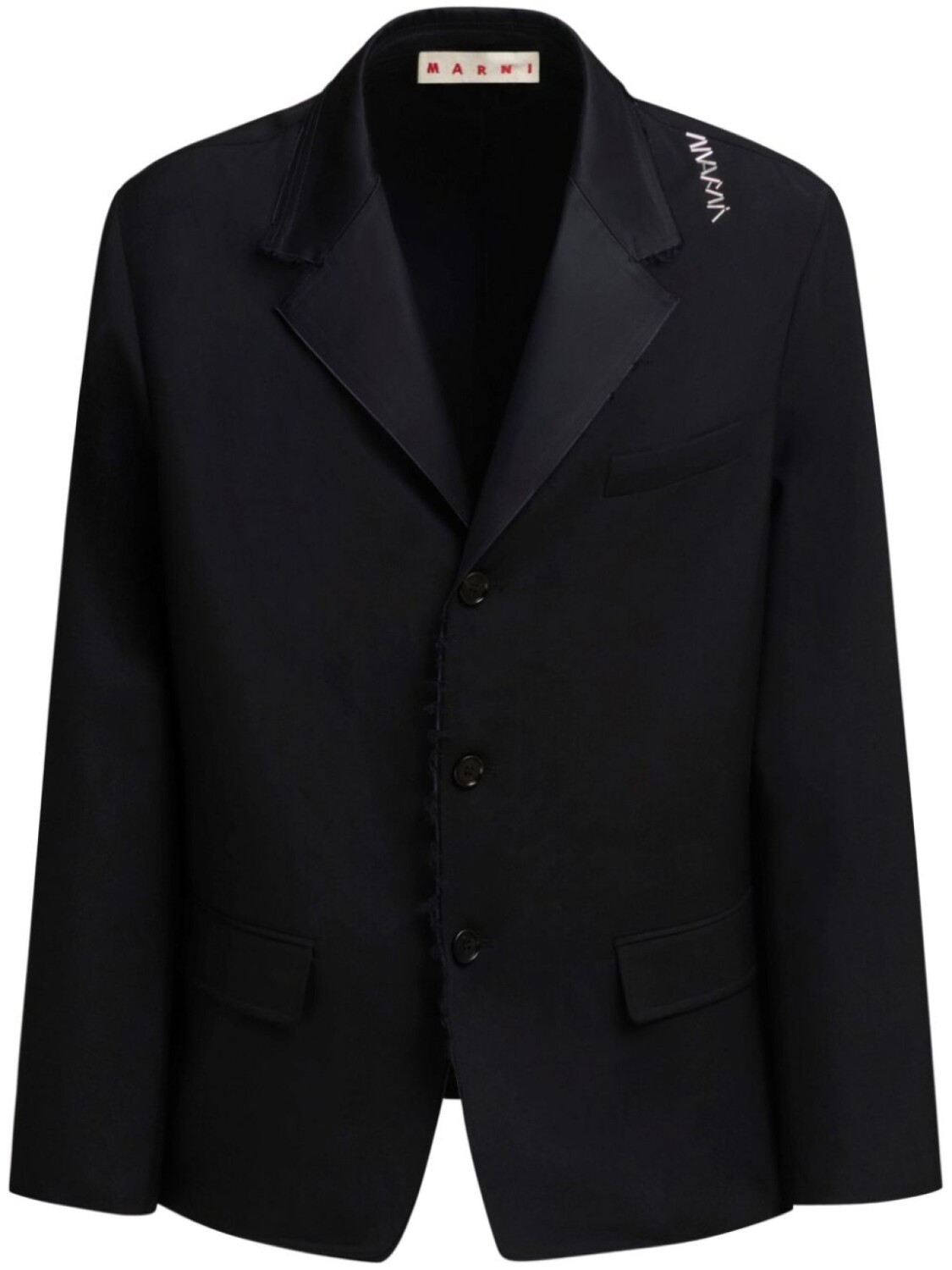 Шерстяной блейзер с вышитым логотипом Marni, черный
Шерстяной блейзер с вышитым логотипом Marni, черный