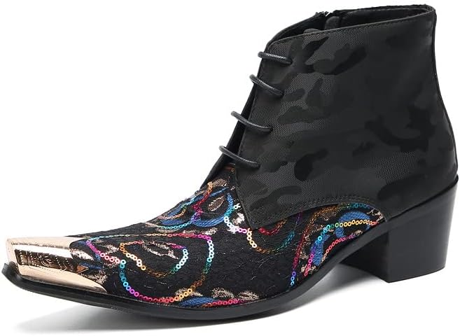 Мужские ботинки Santimon из настоящей кожи в стиле вестерн с черным камуфляжем и пайетками, стильные ботинки-челси с шнуровкой и металлическим заостренным носком для вечеринок, свадеб и диско
Мужские ботинки Santimon из настоящей кожи в стиле вестерн с черным камуфляжем и пайетками, стильные ботинки-челси с шнуровкой и металлическим заостренным носком для вечеринок, свадеб и диско