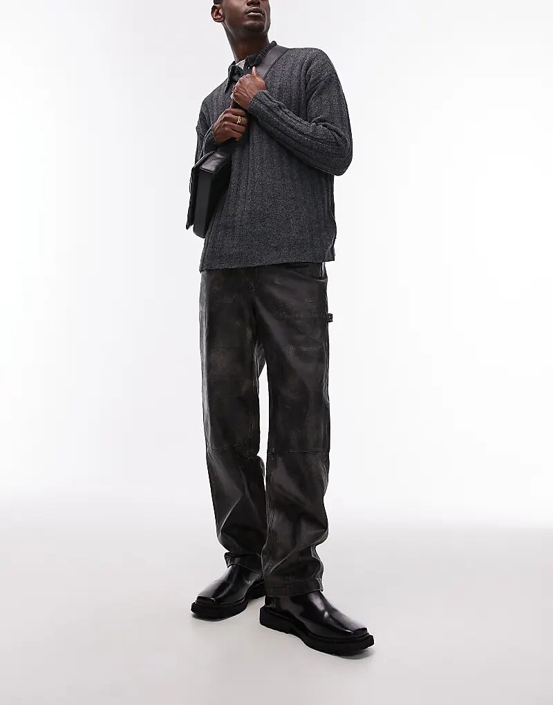 Прямые брюки из натуральной кожи премиум-класса черного цвета Topman
Прямые брюки из натуральной кожи премиум-класса черного цвета Topman