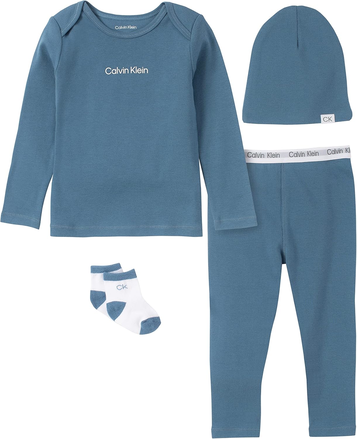 Комплект Calvin Klein для мальчиков из 4 предметов: футболка с длинными рукавами и штаны, ультрамягкая шапочка и носки в комплекте, Coronet Blue
Комплект Calvin Klein для мальчиков из 4 предметов: футболка с длинными рукавами и штаны, ультрамягкая шапочка и носки в комплекте, Coronet Blue