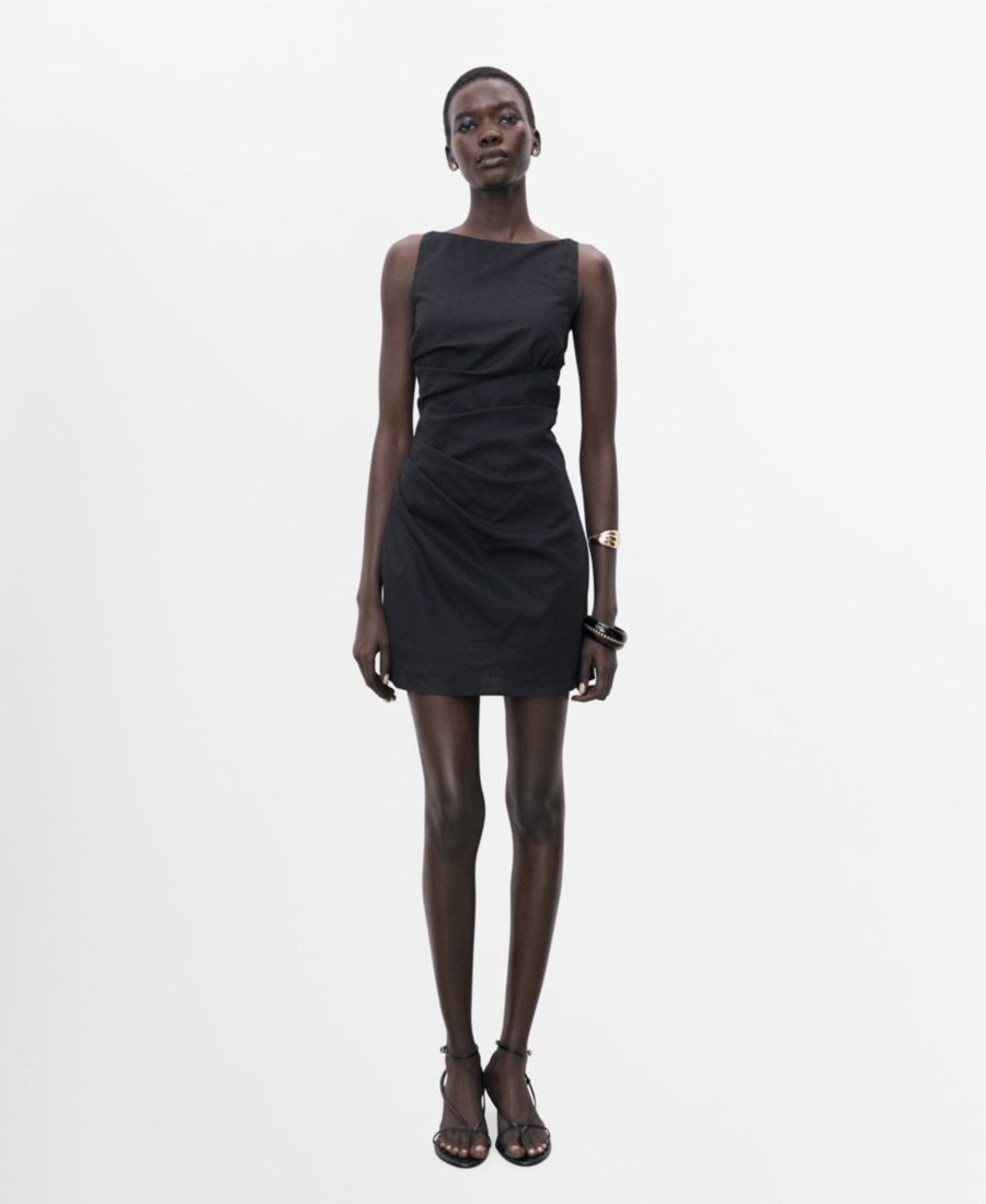 Женское короткое льняное платье с драпировкой MANGO, Black
Женское короткое льняное платье с драпировкой MANGO, Black