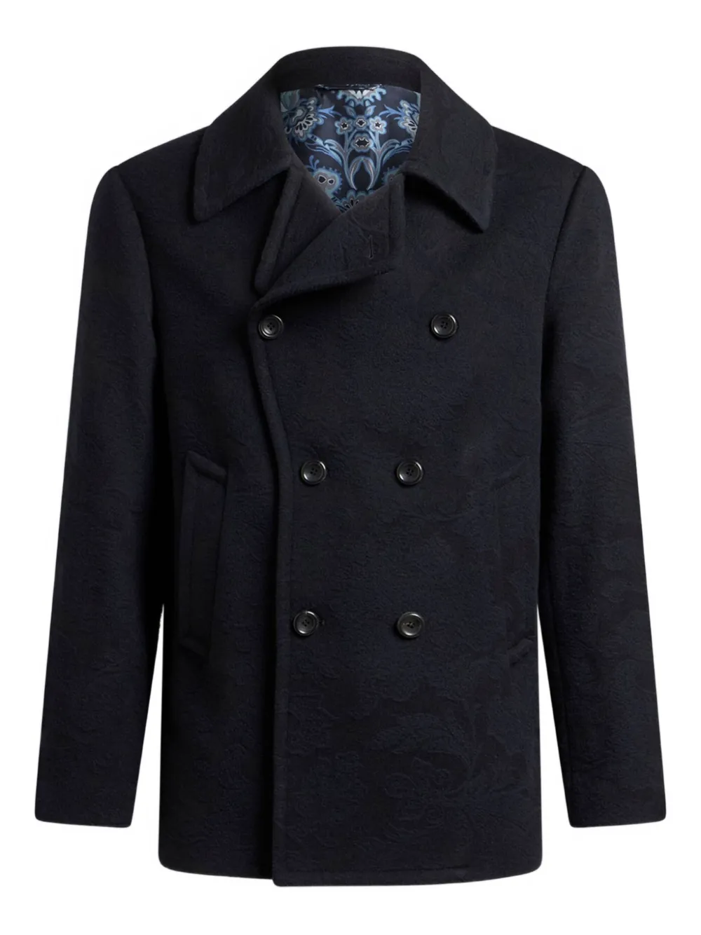 Двубортный жаккардовый бушлат ETRO, синий
Двубортный жаккардовый бушлат ETRO, синий