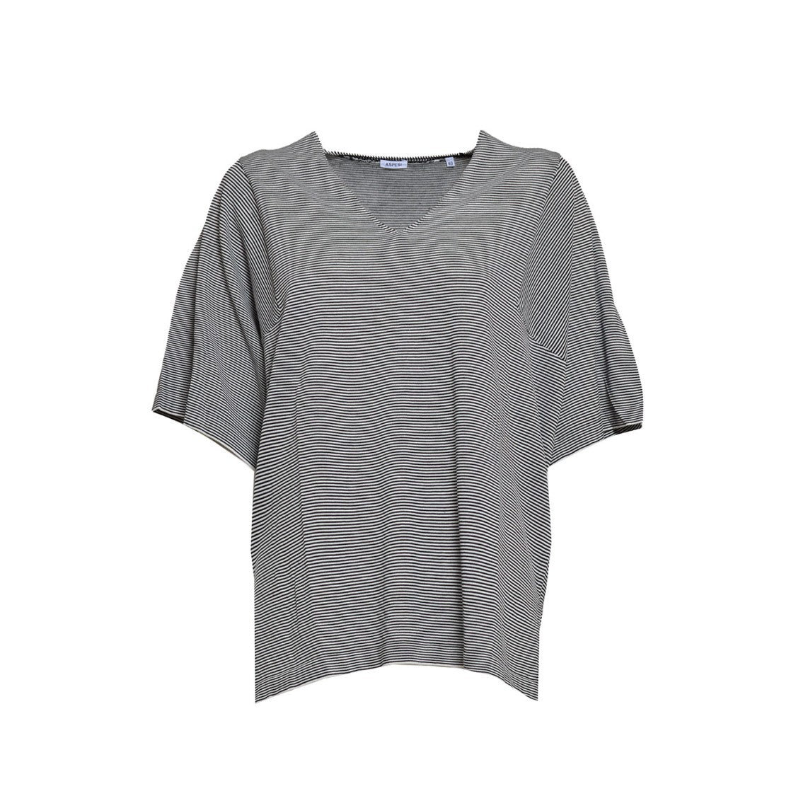 Черно-белая полосатая хлопковая футболка с шелком Aspesi
Черно-белая полосатая хлопковая футболка с шелком Aspesi