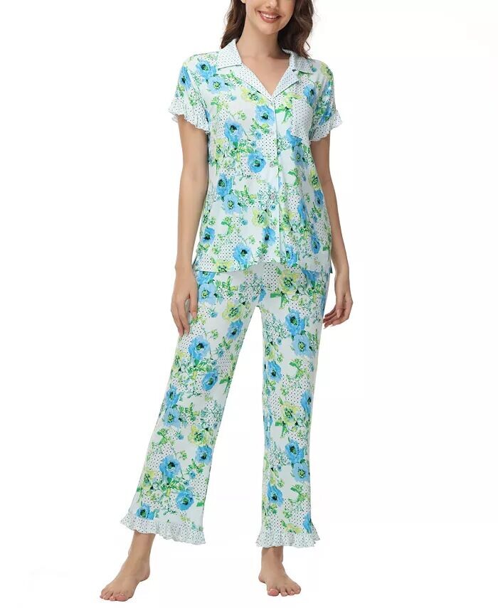 Женский пижамный комплект из 2 предметов с коротким рукавом, воротом-зазубринами и брюками C. Wonder, мультиколор
Женский пижамный комплект из 2 предметов с коротким рукавом, воротом-зазубринами и брюками C. Wonder, мультиколор