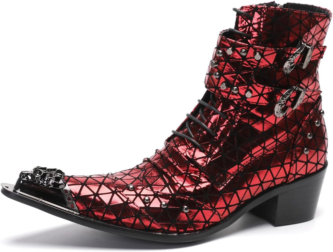 Мужские повседневные вестерн-ботинки Santimon Mens - Средние ботинки из натуральной кожи с бусинами и металлическим носком «крыло» для выпускного, балла или дискотеки, красный
Мужские повседневные вестерн-ботинки Santimon Mens - Средние ботинки из натуральной кожи с бусинами и металлическим носком «крыло» для выпускного, балла или дискотеки, красный