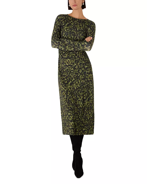 Платье из трикотажа с анималистическим принтом и сборками Whistles, зеленый
Платье из трикотажа с анималистическим принтом и сборками Whistles, зеленый