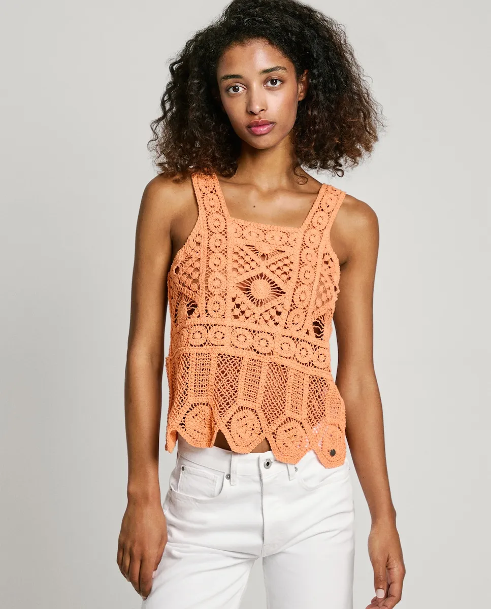 Женский свитер крючком с бретелями Pepe Jeans, оранжевый 
Женский свитер крючком с бретелями Pepe Jeans, оранжевый