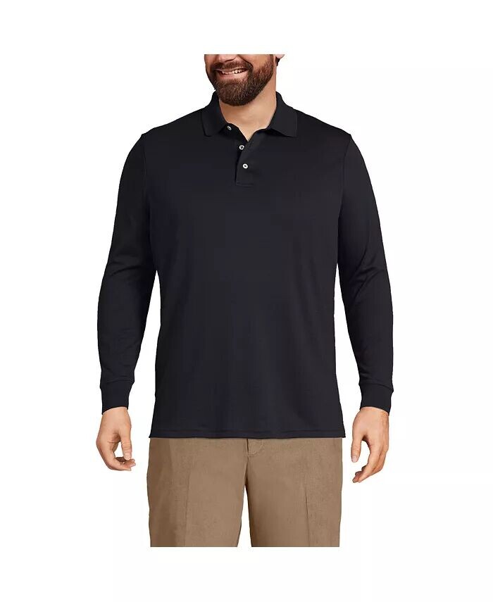 Рубашка поло Supima с длинным рукавом для больших и высоких Lands' End, черный 
Рубашка поло Supima с длинным рукавом для больших и высоких Lands' End, черный