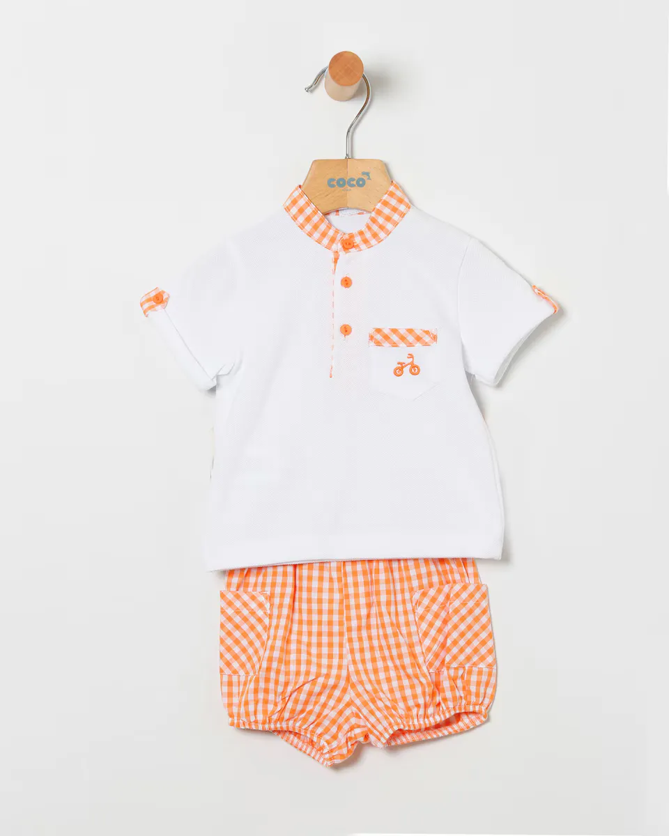 Набор для мальчика из поло и шаровар в гингеме Coco Acqua, оранжевый 
Набор для мальчика из поло и шаровар в гингеме Coco Acqua, оранжевый