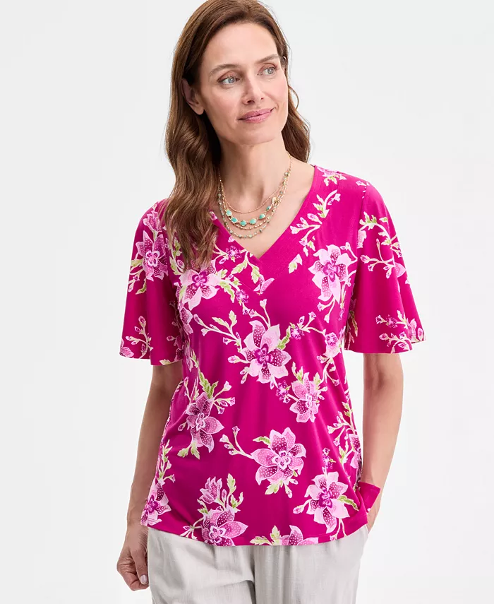 Женский трикотажный топ с V-образным вырезом и короткими рукавами JM Collection, фиолетовый
Женский трикотажный топ с V-образным вырезом и короткими рукавами JM Collection, фиолетовый