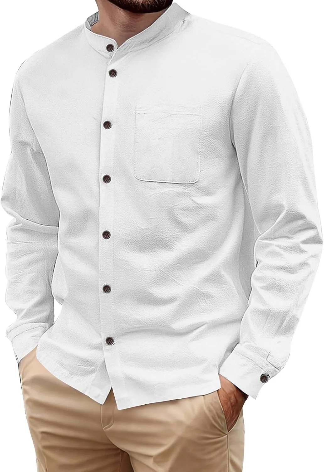 Мужская повседневная рубашка из льна с длинным рукавом и карманами FQZWONG
Мужская повседневная рубашка из льна с длинным рукавом и карманами FQZWONG