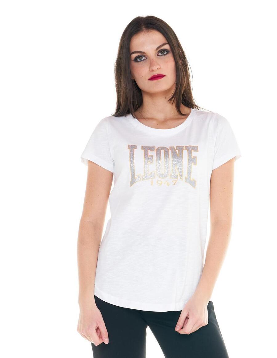 LEONE 1947 APPAREL Женская футболка с золотым и серебряным логотипом
LEONE 1947 APPAREL Женская футболка с золотым и серебряным логотипом