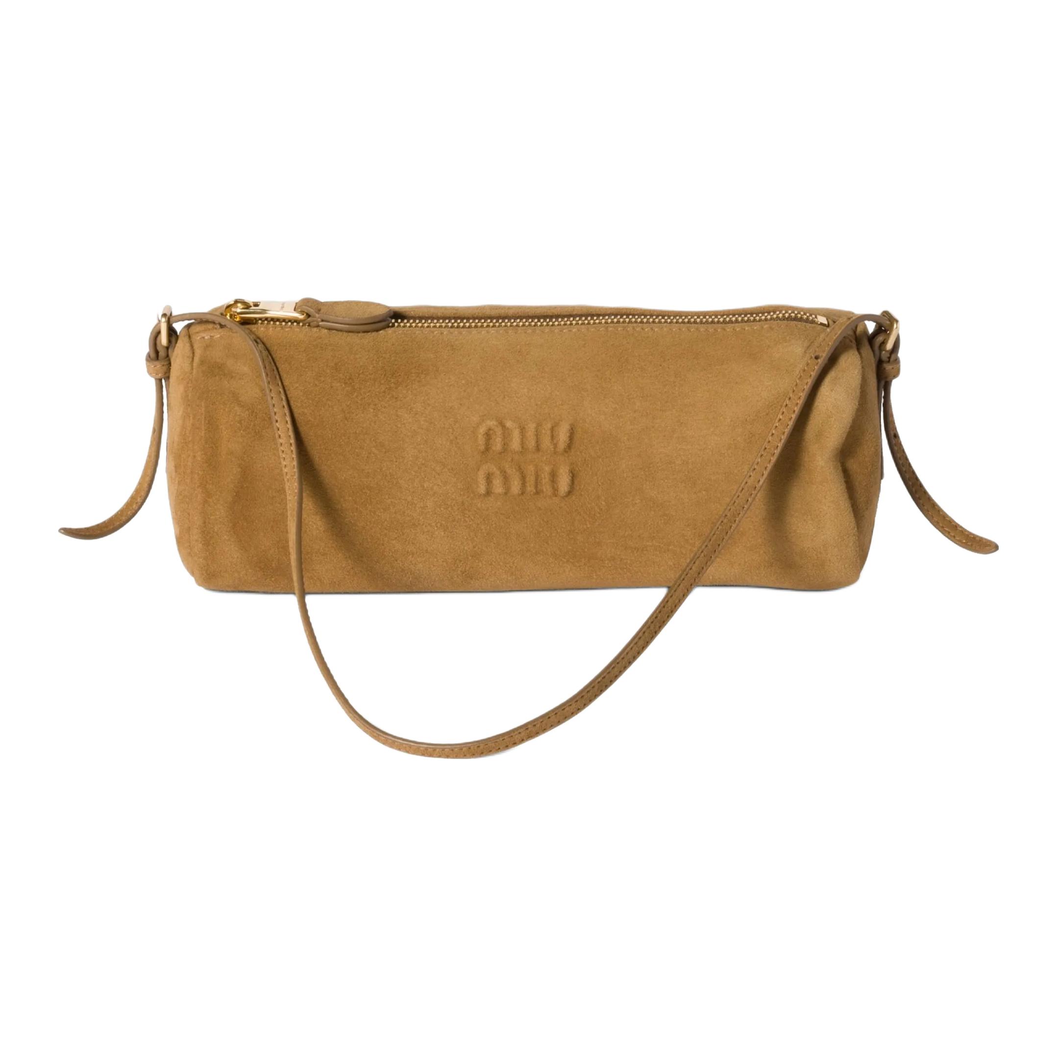 MIU MIU Сумка через плечо из телячьей замши для женщин Camel Brown
MIU MIU Сумка через плечо из телячьей замши для женщин Camel Brown