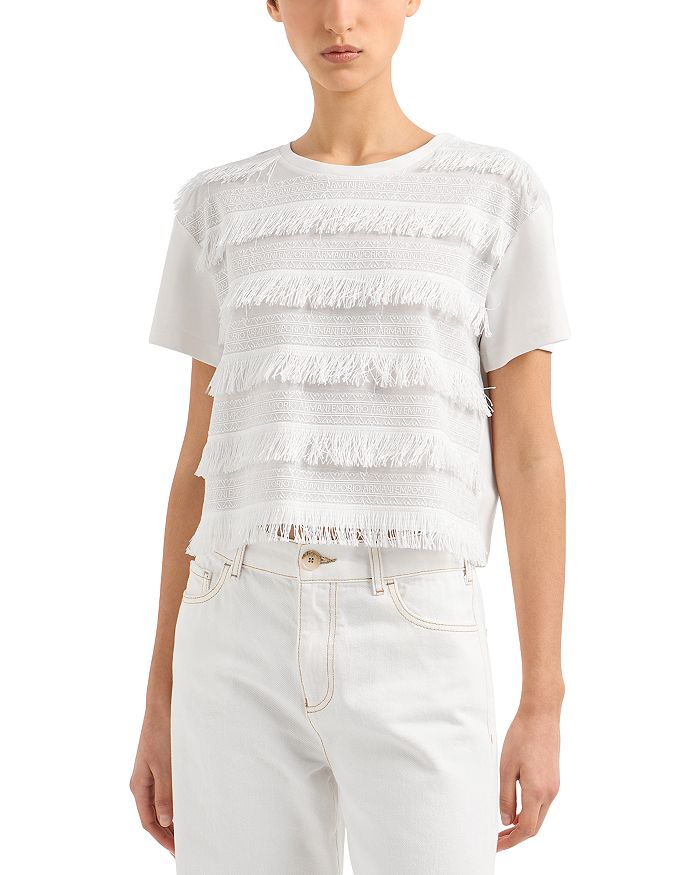 Футболка с бахромой и тонированной вышивкой логотипа Emporio Armani, белый
Футболка с бахромой и тонированной вышивкой логотипа Emporio Armani, белый