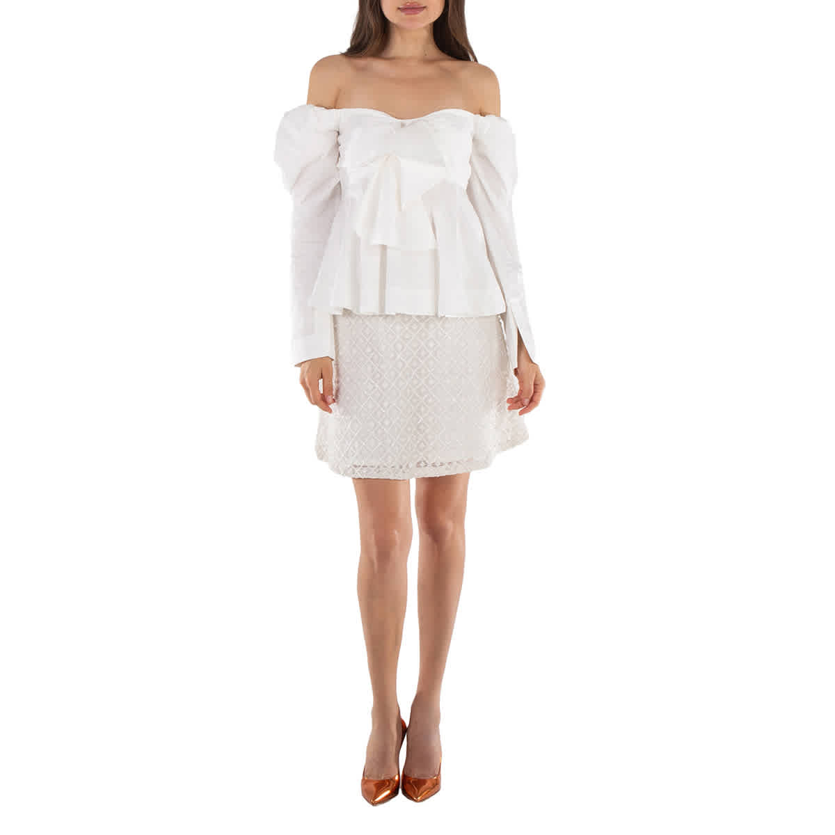 Aje Женская топ с бантом Valentina без бретелев из слоновой кости поплина Aje.
Aje Женская топ с бантом Valentina без бретелев из слоновой кости поплина Aje.