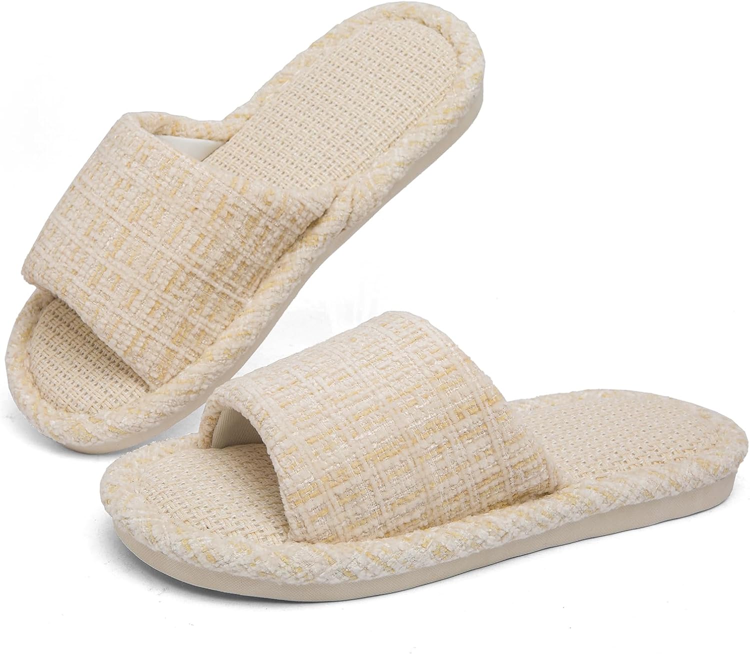 Льняные домашние тапочки с открытым носком, мягкие и бесшумные для пары, повседневные удобные дышащие нескользящие тапочки для дома и улицы для мужчин и женщин Muqgaop, белый
Льняные домашние тапочки с открытым носком, мягкие и бесшумные для пары, повседневные удобные дышащие нескользящие тапочки для дома и улицы для мужчин и женщин Muqgaop, белый
