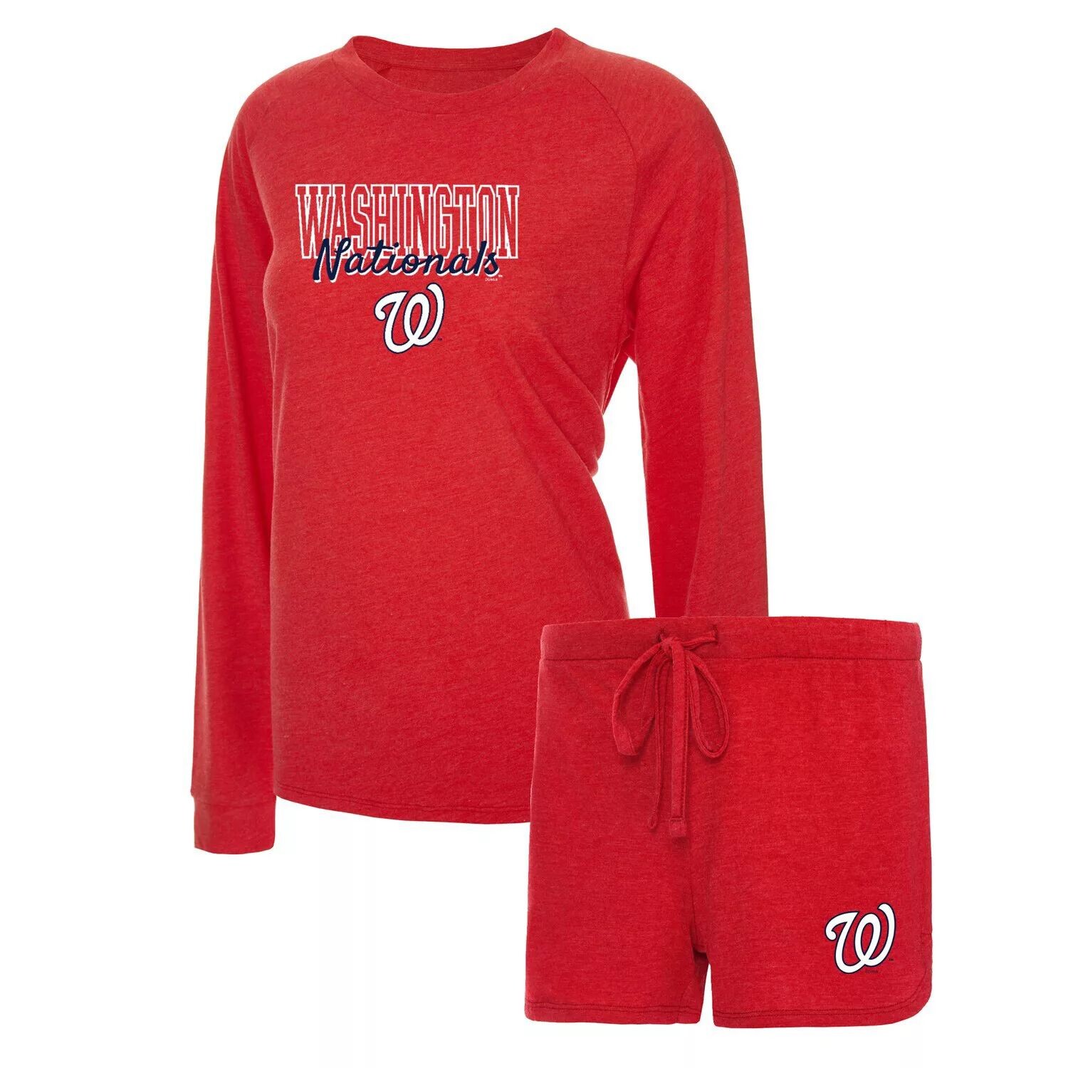 Женский спортивный комплект для сна с футболкой и шортами реглан с длинными рукавами и рисунком реглан, красный Хизер-красный Вашингтон.
Женский спортивный комплект для сна с футболкой и шортами реглан с длинными рукавами и рисунком реглан, красный Хизер-красный Вашингтон.