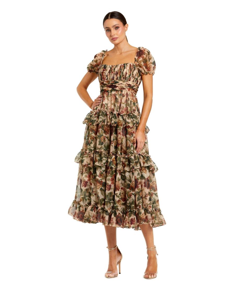 Женское шифоновое платье миди А-силуэта с пышными рукавами и оборками Mac Duggal, Cream multi
Женское шифоновое платье миди А-силуэта с пышными рукавами и оборками Mac Duggal, Cream multi