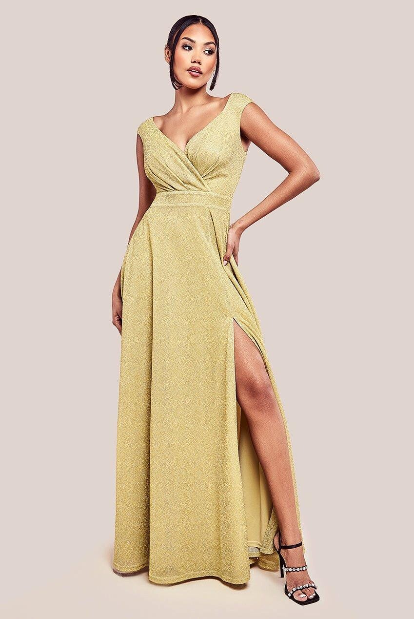 Платье макси с блестками и люрексом Crossover Goddiva, золото 
Платье макси с блестками и люрексом Crossover Goddiva, золото