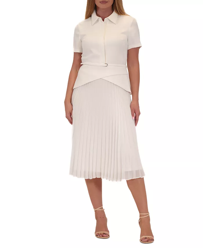 Женское платье миди с воротником и комбинированными материалами julia jordan, слоновая кость/кремовый
Женское платье миди с воротником и комбинированными материалами julia jordan, слоновая кость/кремовый