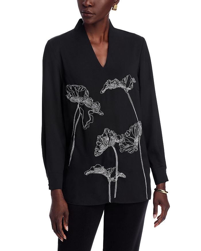 Вышитая блуза с V-образным вырезом Misook, черный
Вышитая блуза с V-образным вырезом Misook, черный