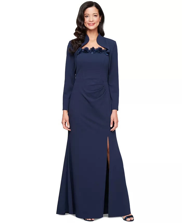 Комплект из платья без рукавов и жакета с цветочной отделкой Petite Alex Evenings, синий
Комплект из платья без рукавов и жакета с цветочной отделкой Petite Alex Evenings, синий