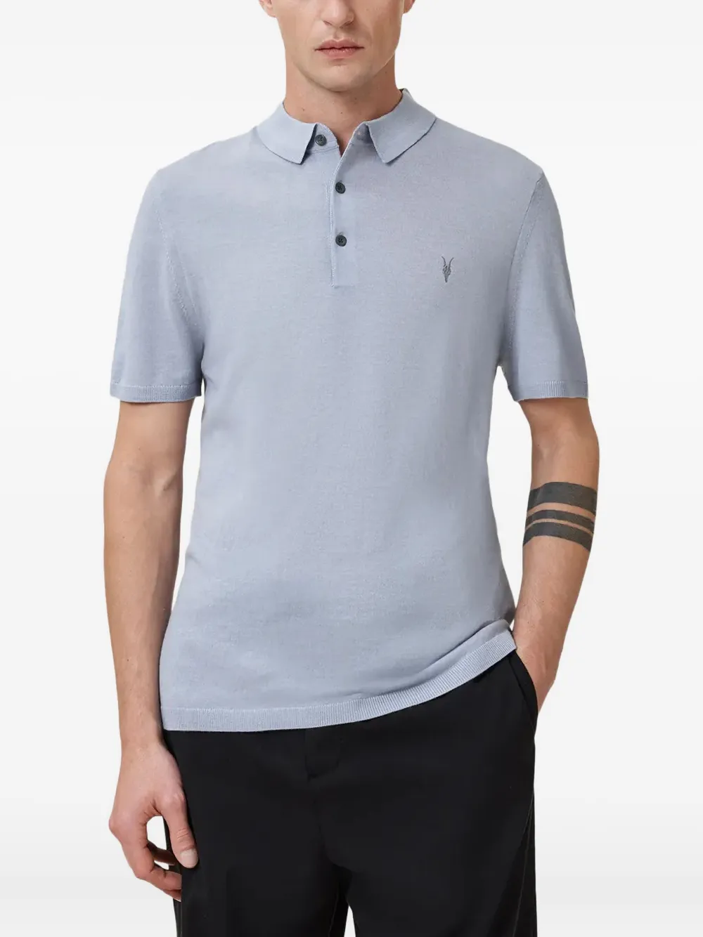 Рубашка поло с вышивкой AllSaints, синий 
Рубашка поло с вышивкой AllSaints, синий