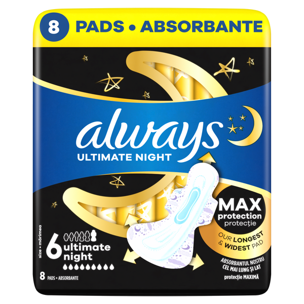 Прокладки гигиенические, 8 шт./1 упаковка. Always Ultimate night
Прокладки гигиенические, 8 шт./1 упаковка. Always Ultimate night