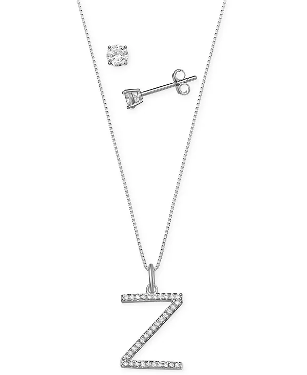 Комплект из двух кулонов с инициалами из кубического циркония и серег-гвоздиков с солитером из стерлингового серебра, созданный для Macy's. Giani Bernini, z
Комплект из двух кулонов с инициалами из кубического циркония и серег-гвоздиков с солитером из стерлингового серебра, созданный для Macy's. Giani Bernini, z