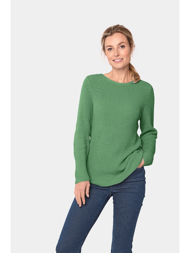 Короткий размер: облегающий фигуру хлопковый свитер зеленого цвета. GOLDNER
Короткий размер: облегающий фигуру хлопковый свитер зеленого цвета. GOLDNER