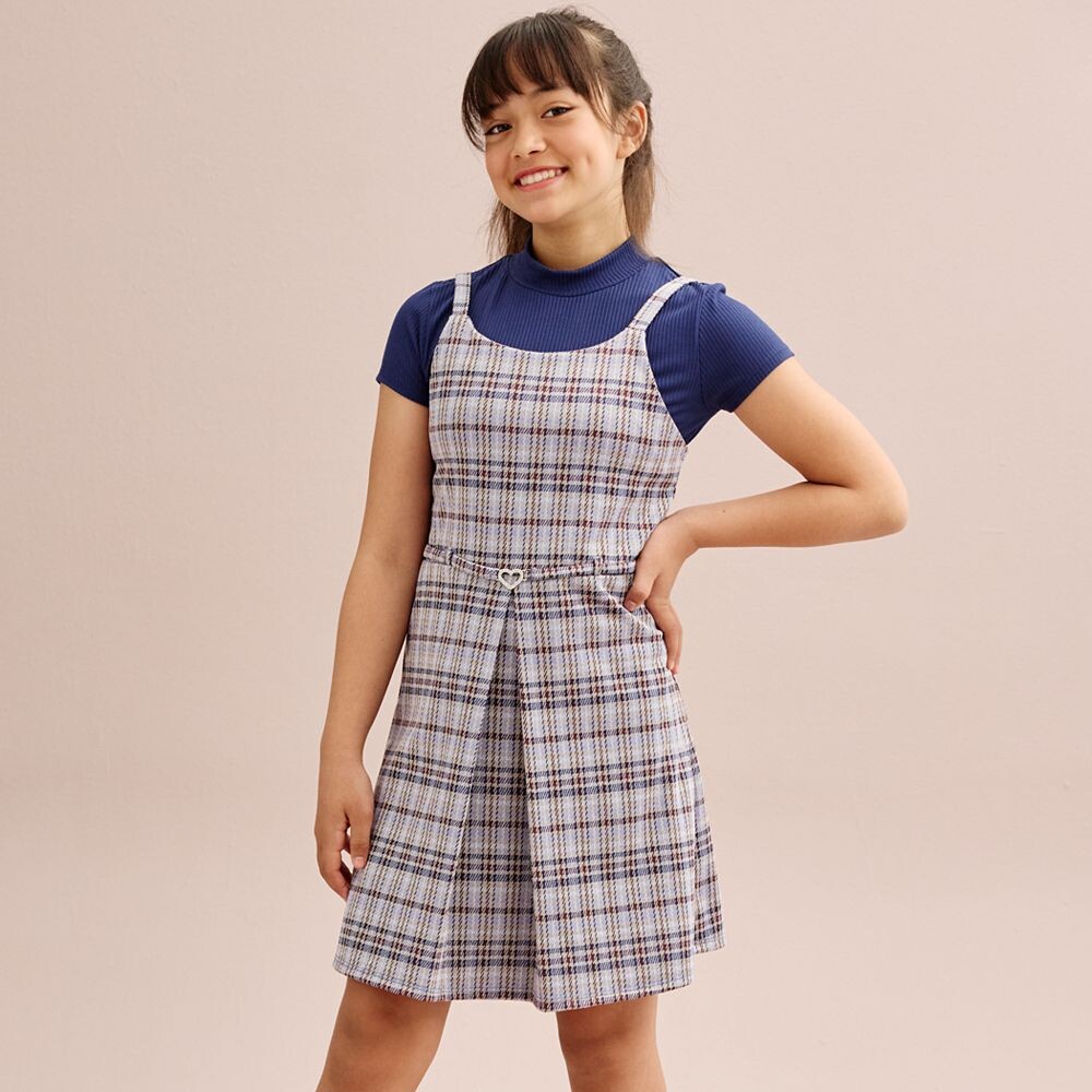 Комплект трикотажных футболок с воротником-стойкой и плиссированного джемпера для девочек 7–16 лет Knit Works, темно-синий 
Комплект трикотажных футболок с воротником-стойкой и плиссированного джемпера для девочек 7–16 лет Knit Works, темно-синий