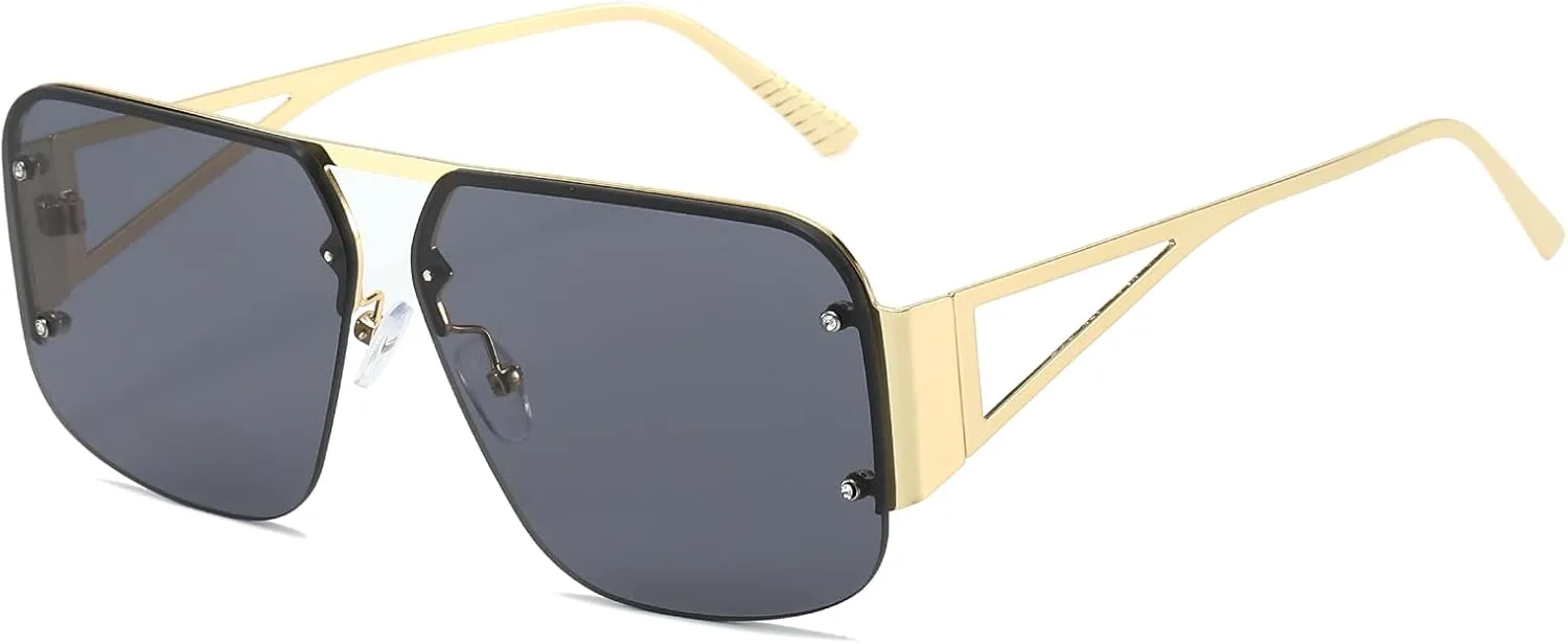 Модные солнцезащитные очки-авиаторы для мужчин и женщин, металлические полуободковые очки в стиле ретро, большие квадратные солнцезащитные очки YUELUQU, Gold-gray
Модные солнцезащитные очки-авиаторы для мужчин и женщин, металлические полуободковые очки в стиле ретро, большие квадратные солнцезащитные очки YUELUQU, Gold-gray