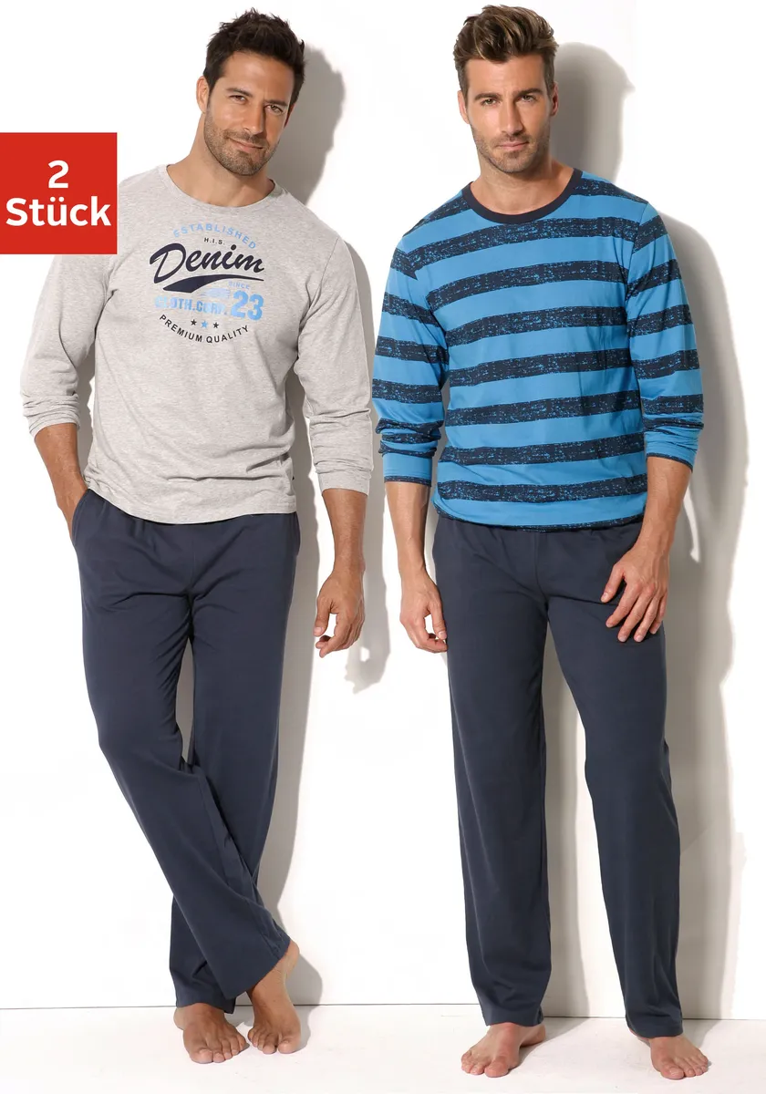 Пижама H.I.S (упаковка, 4 шт, 2 шт), топы с разными рисунками, серый 
Пижама H.I.S (упаковка, 4 шт, 2 шт), топы с разными рисунками, серый