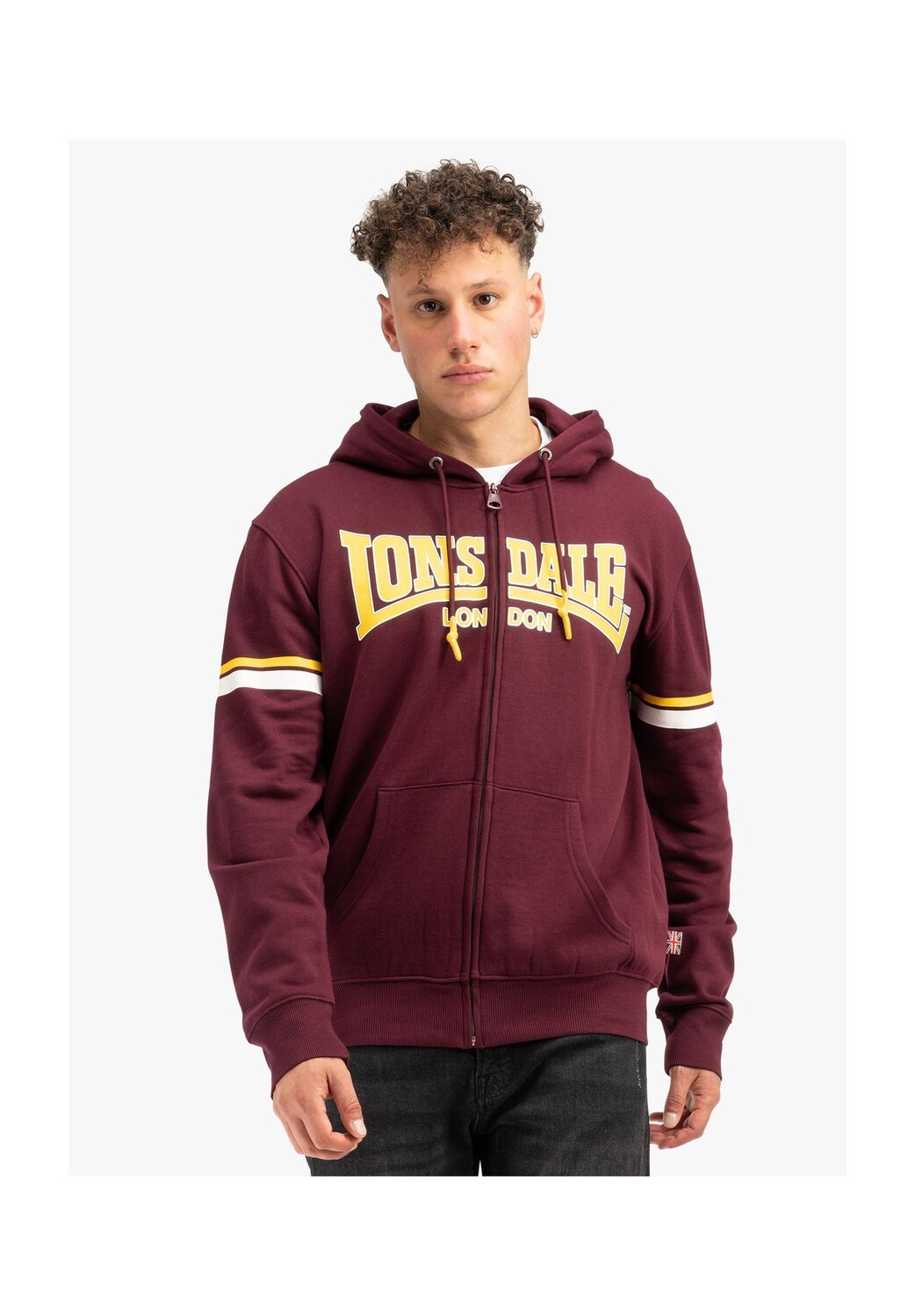 Мужская толстовка с капюшоном и молнией, стандартного кроя DARFIELD LONSDALE, цвет Oxblood/yellow/white
Мужская толстовка с капюшоном и молнией, стандартного кроя DARFIELD LONSDALE, цвет Oxblood/yellow/white