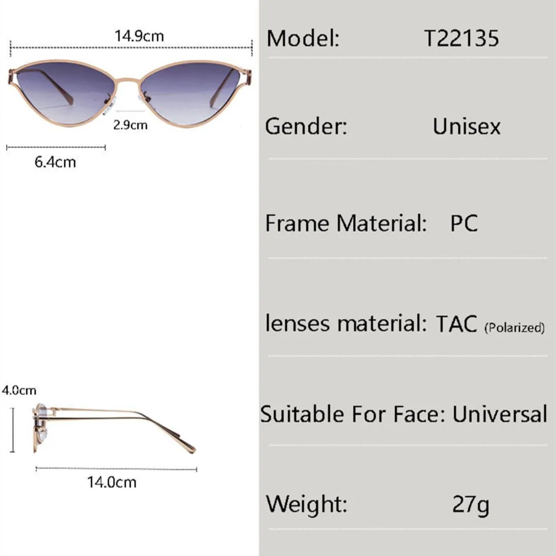 Солнцезащитные очки «кошачий глаз» для женщин, роскошная уникальная металлическая оправа, модные, защита от УФ-излучения UV400, винтажный стиль TVTBBVV, T22135-c1
Солнцезащитные очки «кошачий глаз» для женщин, роскошная уникальная металлическая оправа, модные, защита от УФ-излучения UV400, винтажный стиль TVTBBVV, T22135-c1