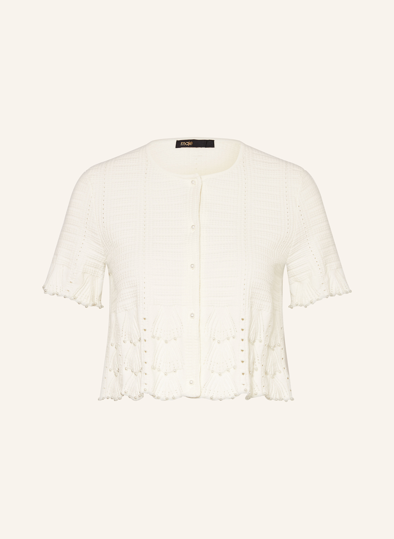 Укороченная трикотажная рубашка с декоративными бусинами Maje, белый
Укороченная трикотажная рубашка с декоративными бусинами Maje, белый