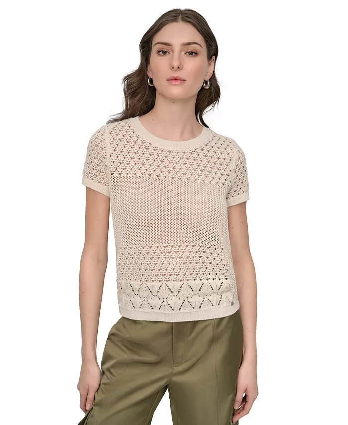 Женский короткий свитер с комбинированной вязкой DKNY Jeans, белый
Женский короткий свитер с комбинированной вязкой DKNY Jeans, белый