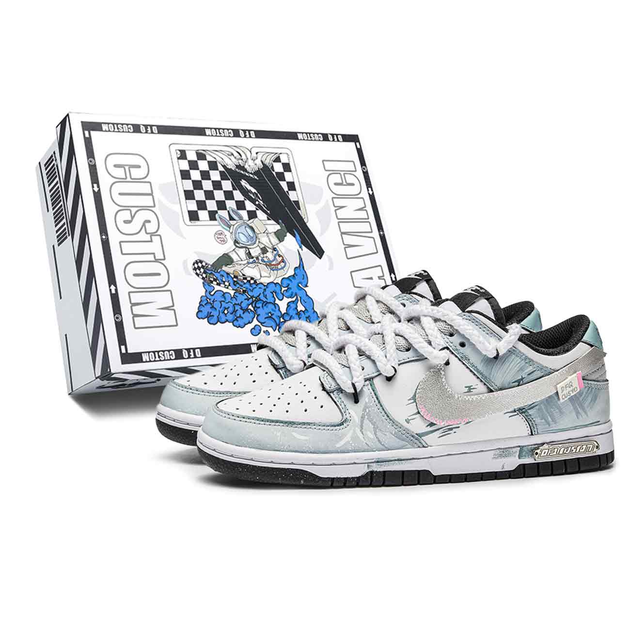 Nike Кроссовки для скейтборда dunk box, wind chimes, амортизирующие, устойчивые к истиранию, легкие, низкие, мужские, белый, cyan
Nike Кроссовки для скейтборда dunk box, wind chimes, амортизирующие, устойчивые к истиранию, легкие, низкие, мужские, белый, cyan