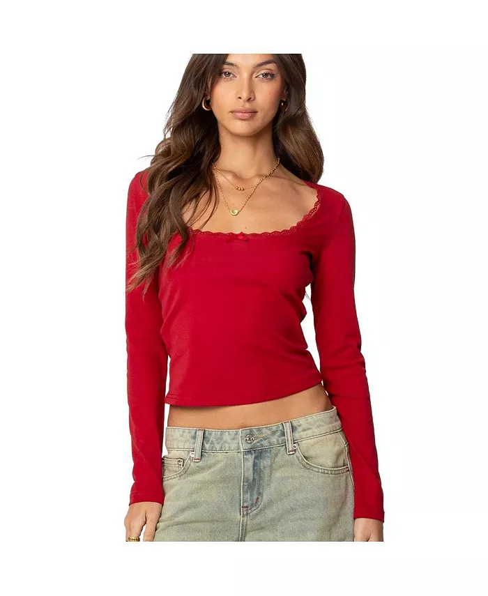 Женская футболка Mora с кружевной отделкой в рубчик Edikted, красный
Женская футболка Mora с кружевной отделкой в рубчик Edikted, красный