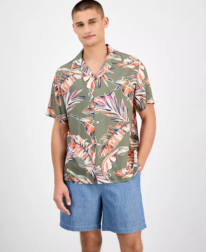 Мужская классическая рубашка с принтом листьев Camp Shirt Tommy Hilfiger, зеленый 
Мужская классическая рубашка с принтом листьев Camp Shirt Tommy Hilfiger, зеленый