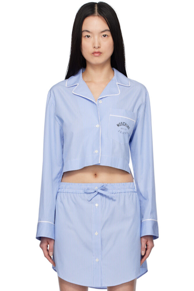 Синяя полосатая хлопковая рубашка Moschino Jeans
Синяя полосатая хлопковая рубашка Moschino Jeans