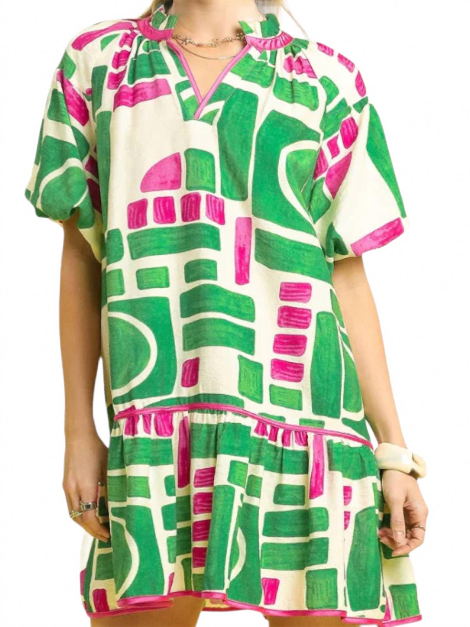 Зеленое мини-платье с короткими рукавами Umgee
Зеленое мини-платье с короткими рукавами Umgee