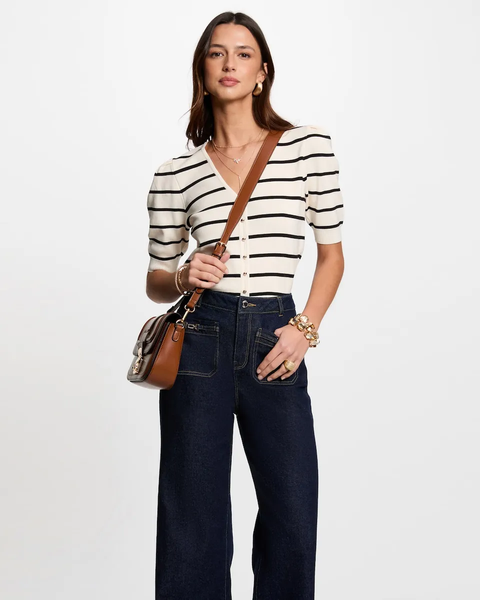 Женский полосатый свитер с короткими рукавами Morgan, белый
Женский полосатый свитер с короткими рукавами Morgan, белый