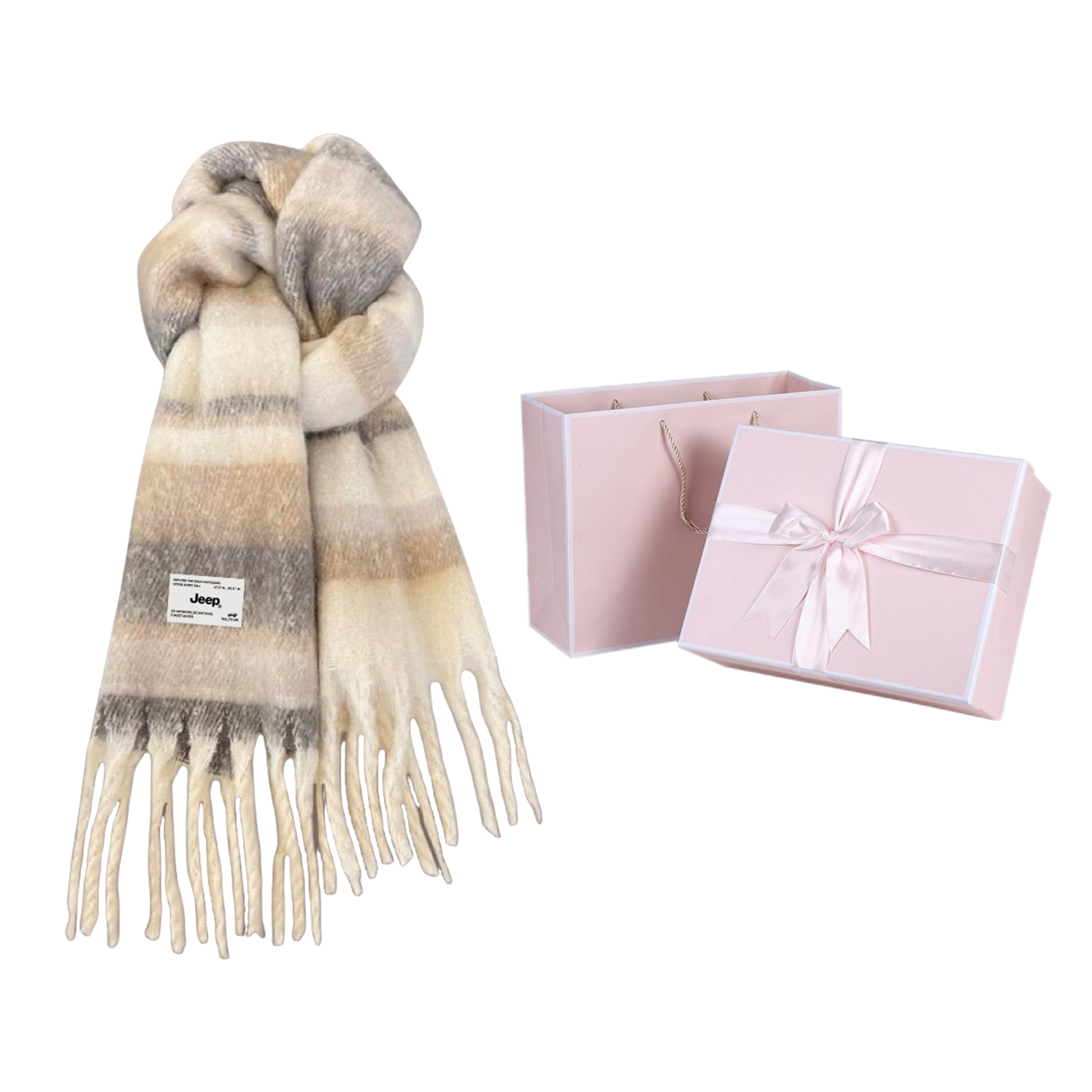 Jeep Вязаный шарф унисекс, Light Khaki Pink Gift Box Set 
Jeep Вязаный шарф унисекс, Light Khaki Pink Gift Box Set