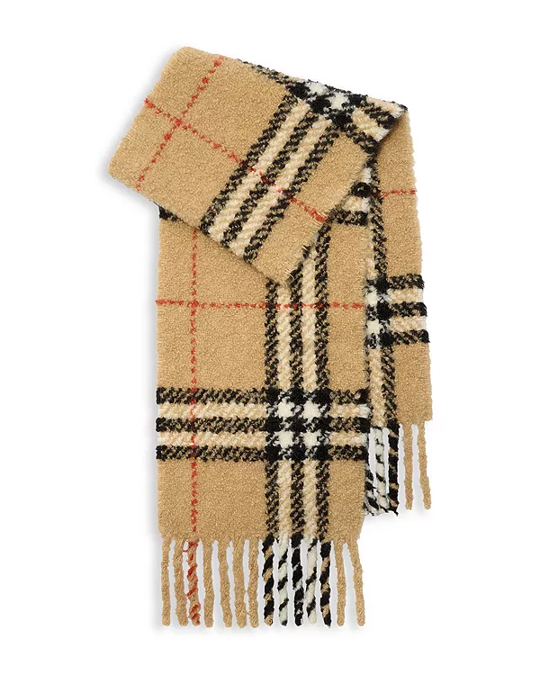 Клетчатый шарф букле из смесовой шерсти альпаки Burberry, бежевый
Клетчатый шарф букле из смесовой шерсти альпаки Burberry, бежевый