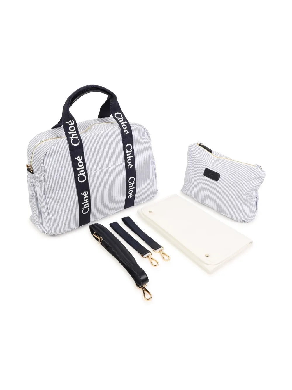 Пеленальная сумка в полоску Chloé Kids, синий
Пеленальная сумка в полоску Chloé Kids, синий