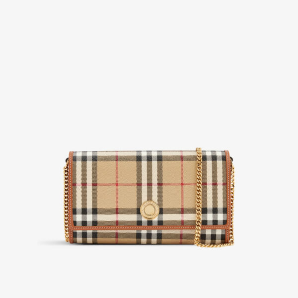 Кошелек hannah из тканого материала и кожи с клетчатым принтом на цепочке Burberry, бежевый
Кошелек hannah из тканого материала и кожи с клетчатым принтом на цепочке Burberry, бежевый