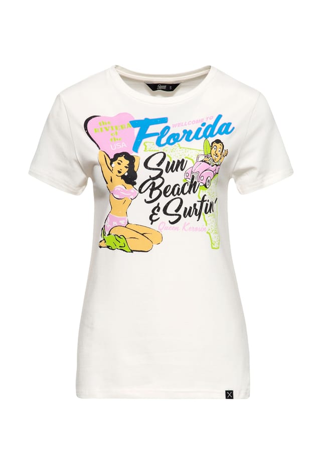 Футболка с винтажным мотивом Флориды Queen Kerosin, экрю
Футболка с винтажным мотивом Флориды Queen Kerosin, экрю