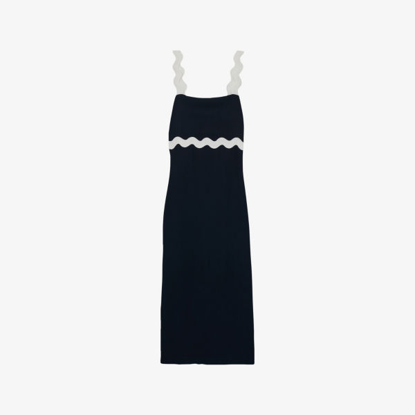 Платье миди Reiss Asher из крепа с квадратным вырезом и волнообразной отделкой, синий 
Платье миди Reiss Asher из крепа с квадратным вырезом и волнообразной отделкой, синий