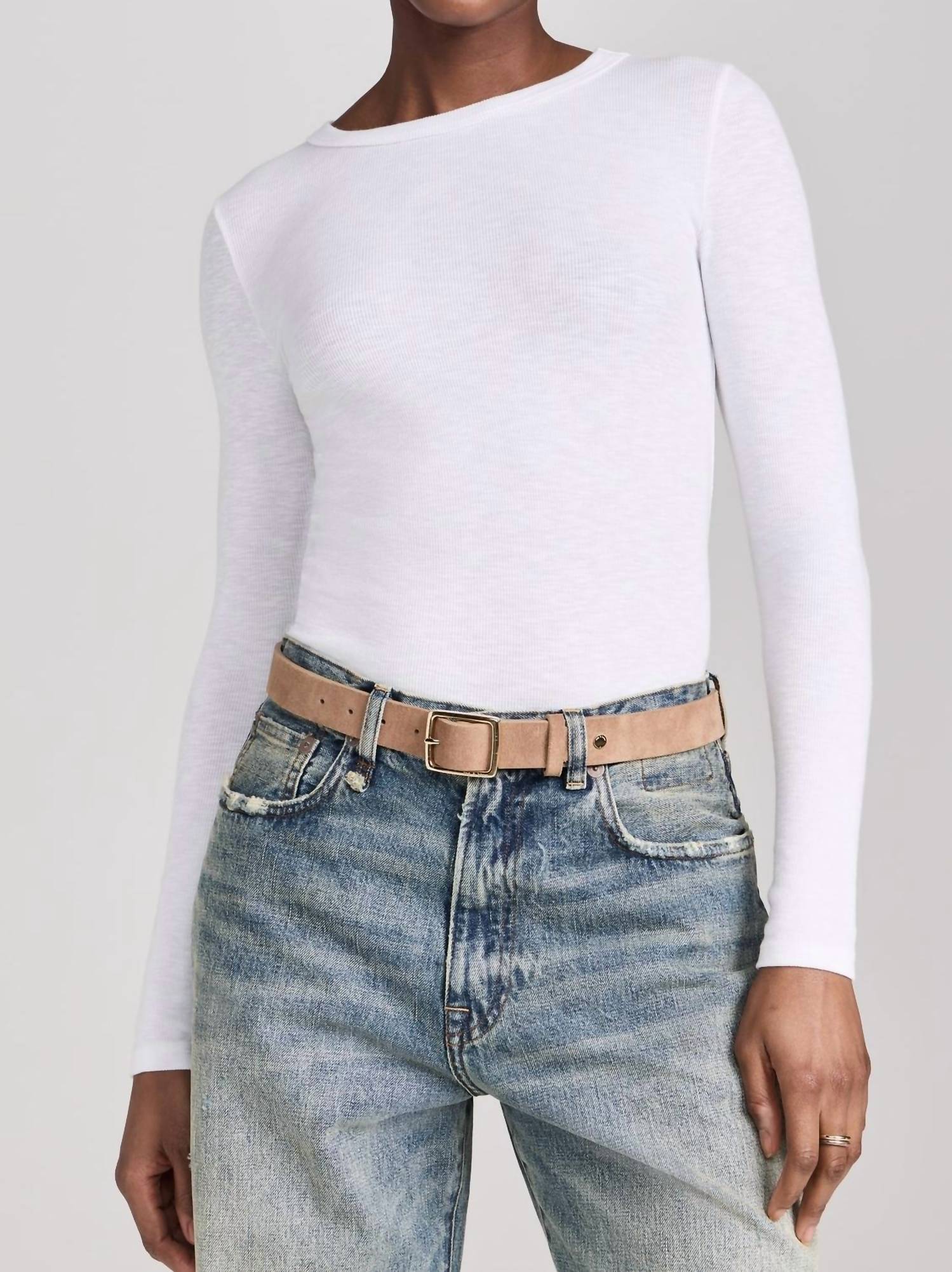 Белая футболка с рельефным рубчиком Enza Costa 
Белая футболка с рельефным рубчиком Enza Costa